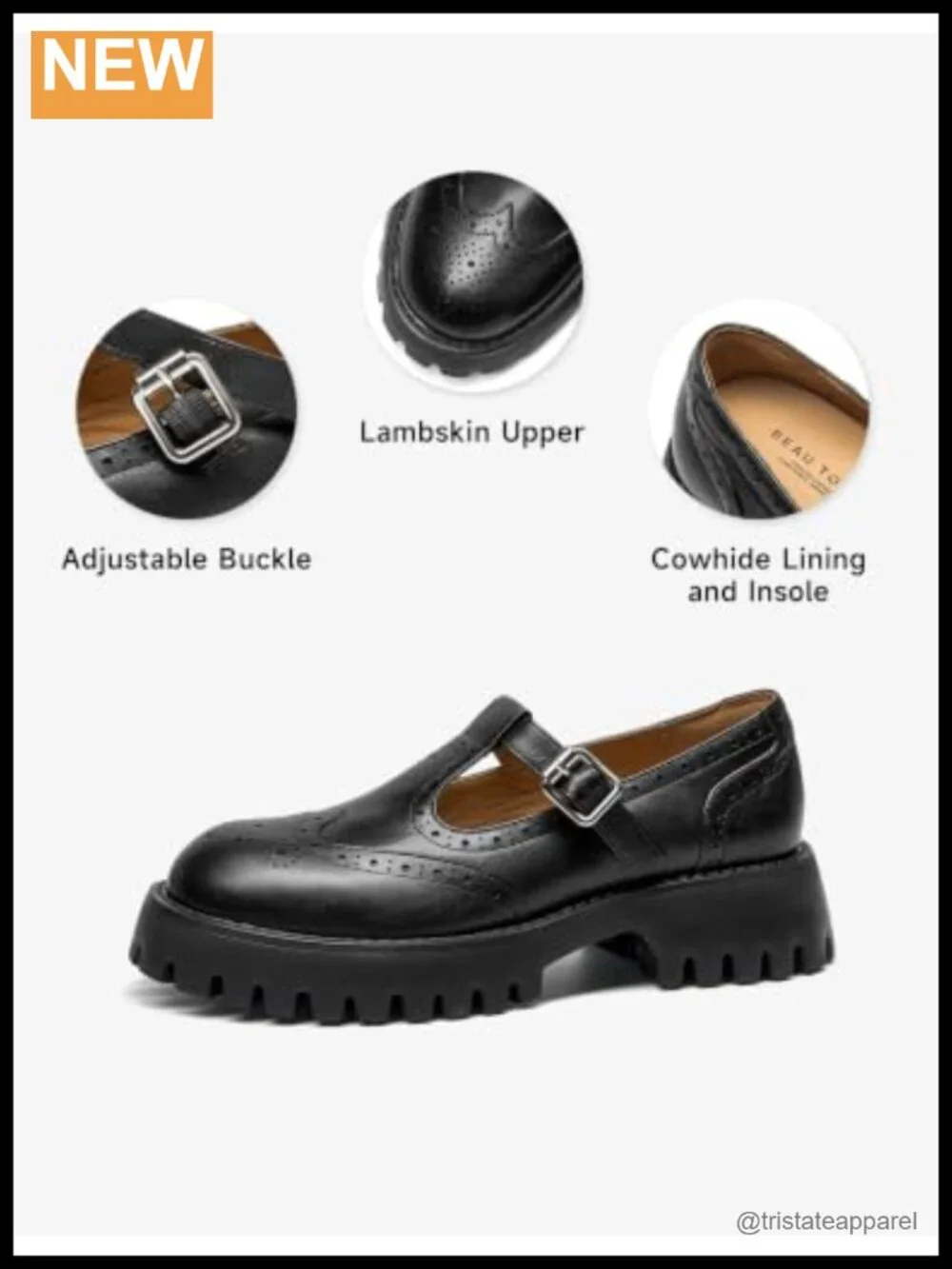 Oil-Waxed Lambskin Platform T-Strap Mary Jane Oxfords Wingtip Brogue